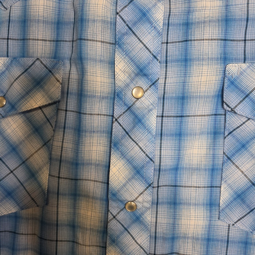 Wrangler Button Shirt Mens 2XL Blue Plaid Short Sleeve Snap Up Western - Picture 3 of 7